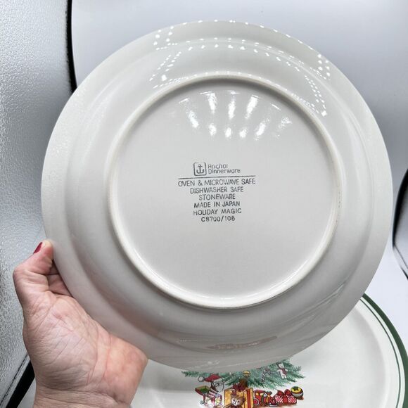 4 Vintage Christmas Tree Coffee Plate 10” Anchor Hocking Stoneware Holiday Magic - Picture 5 of 7